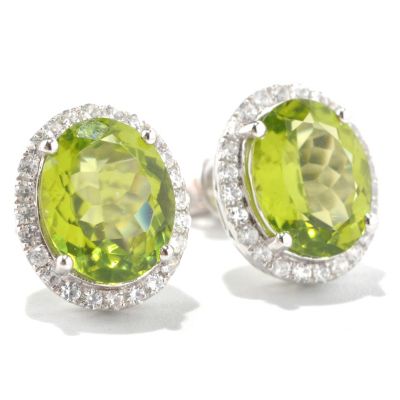 131-951 - Gem Insider Sterling Silver 4.88ctw Peridot & White Zircon Halo Stud Earrings