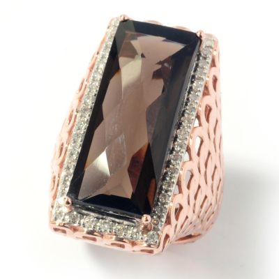 131-954 - Beverly Hills Elegance 12.50ctw Smoky Quartz & Diamond North-South Ring