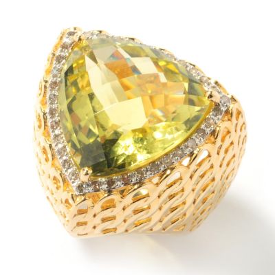 SS/YELLOW VERMEIL LEMON QUARTZ RING W/ CHAMPAGNE DIAMONDS