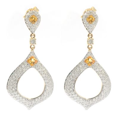 131-956 - Beverly Hills Elegance 14K Gold 1.25" 1.55ctw Diamond & Yellow Sapphire Earrings
