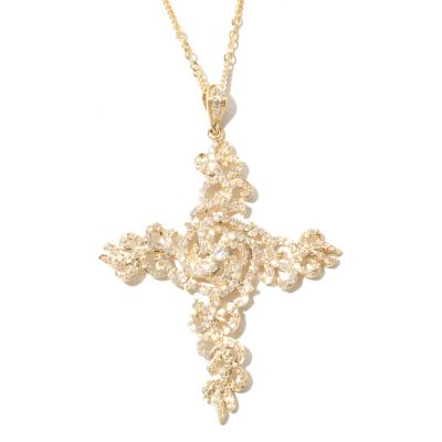 131-957 - Beverly Hills Elegance 14K Gold 1.20ctw Diamond Cross Pendant w/ 18" Designer Chain