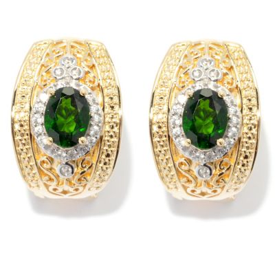 SS/P EAR 8x6MM CHROME DIOPSIDE & WHT ZIRCON