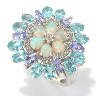 132-002 - NYC II 2.94ctw Apatite, Ethiopian Opal & Tanzanite Flower Ring