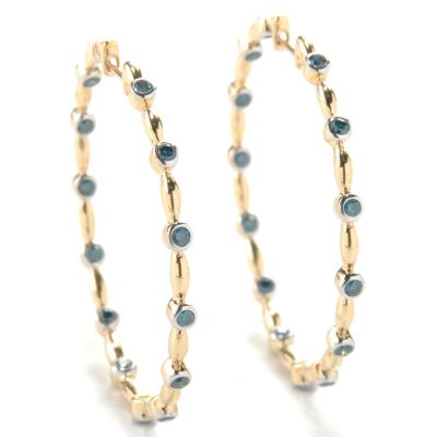 132-023 - Beverly Hills Elegance 14K Gold 1.5" 0.75ctw Blue Diamond Inside-Out Hoop Earrings
