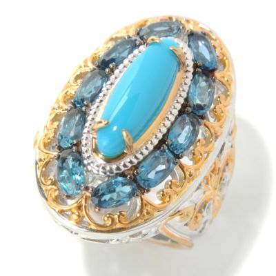 132-076 - Gems en Vogue II 15 x 5mm Sleeping Beauty Turquoise & London Blue Topaz Elongated Ring