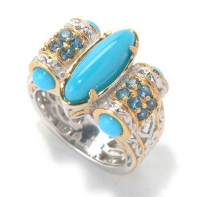 132-078 - Gems en Vogue II 15 x 5mm Sleeping Beauty Turquoise & London Blue Topaz Side Barrel Ring