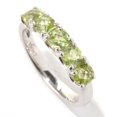 132-086 - Gem Insider Sterling Silver 1.20ctw Cushion Cut Peridot Five-stone Band Ring