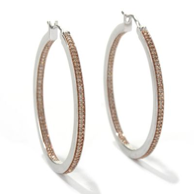 132-097 - Diamond Treasures Sterling Silver 0.50ctw Champagne Diamond Inside-Out Hoop Earrings 