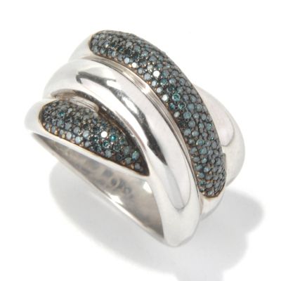 132-098 - Diamond Treasures Sterling Silver 0.50ctw Blue Diamond Overlap Band Ring 