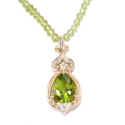 132-104 - The Vault from Gems en Vogue II 14K Gold 18" Peridot & Diamond Beaded Necklace