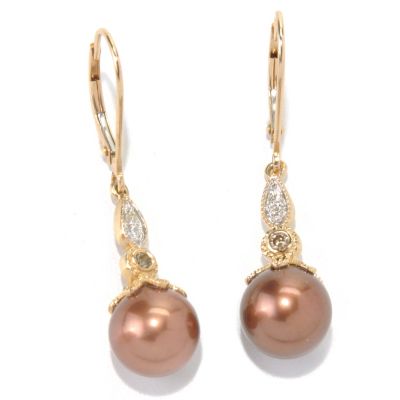 14K EAR CHOCOLATE PEARL & DIAMOND DROP