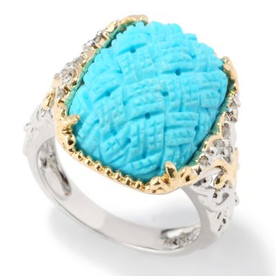 132-118 - The Vault from Gems en Vogue II 14K Gold Sleeping Beauty Turquoise & Diamond Ring 