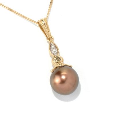 14K PEND CHOCOLATE PEARL & DIAMOND DROP w/ CHAIN