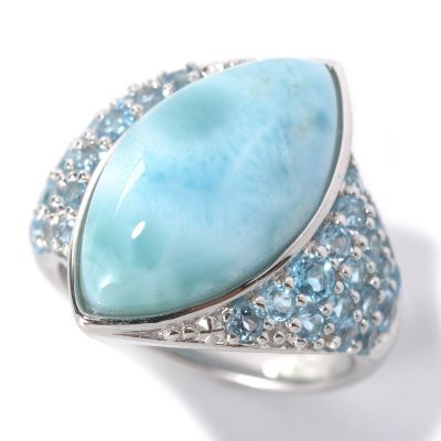 132-193 - Gem Insider Sterling Silver 20 x 10mm Marquise Larimar & Swiss Blue Topaz Ring