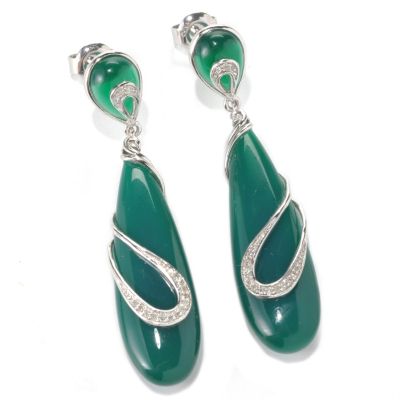 132-194 - Gem Insider Sterling Silver 1.75" Pear Cut Gemstone & Diamond Drop Earrings