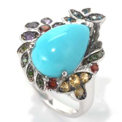 132-200 - Gem Insider Sterling Silver 15 x 10mm Sleeping Beauty Turquoise & Multi Gem Ring