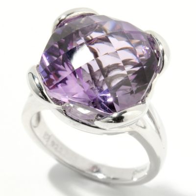 132-206 - Gem Insider Sterling Silver 10.00ctw Cushion Cut Amethyst Solitaire Ring