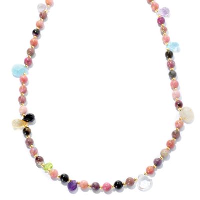 SS/PALL NECK MULTI-COLOR TOURMALINE & GEMSTONE BEADED STATION 56"