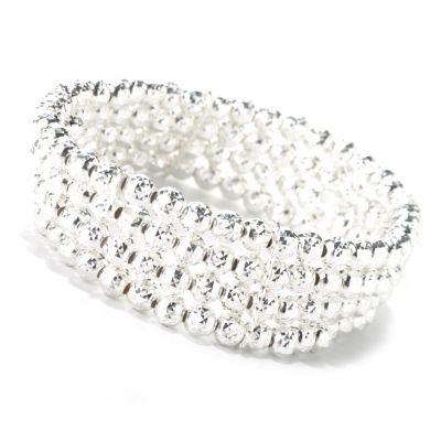 132-240 - SempreSilver&trade; 6.5" Beaded Diamond Cut Four-Strand Stretch Bracelet