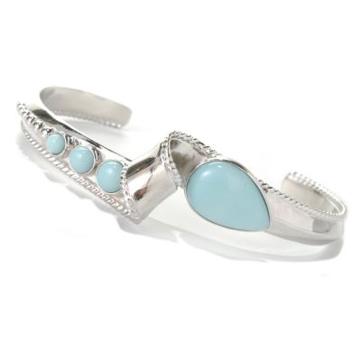 132-299 - Gem Insider Sterling Silver 7" Teardrop & Round Amazonite Twisted Cuff Bracelet