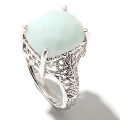 132-300 - Gem Insider Sterling Silver 14 x 12mm Cushion Shaped Amazonite Cut-Out Ring