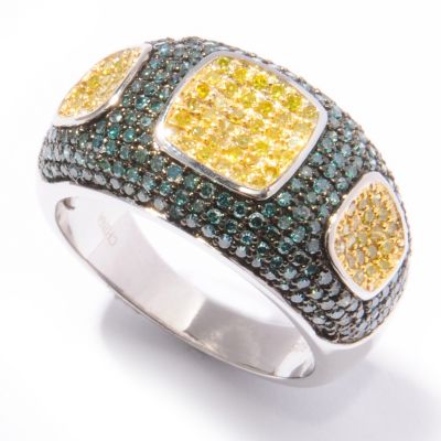 132-307 - "As Is" Diamond Treasures Sterling Silver 1.00ctw Blue & Yellow Diamond Ring - Size 8