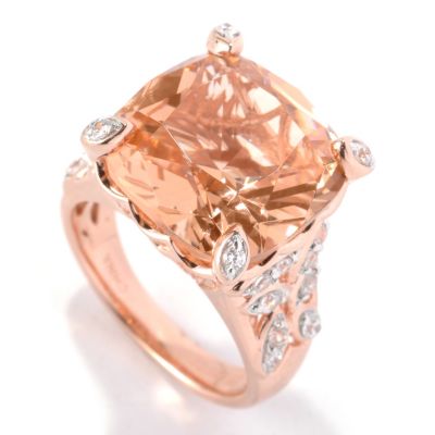132-315 - Brilliante&reg; 8.36 DEW Rose Gold Embraced&trade; Cushion Cut Simulated Morganite Ring