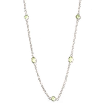 132-319 - Gem Insider Sterling Silver 36" Round & Oval Cut Gemstone Station Necklace