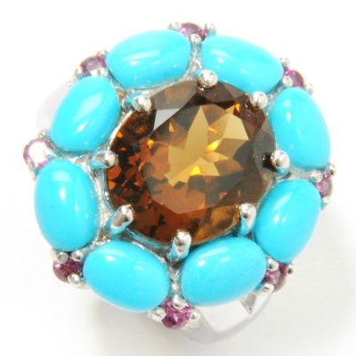 132-329 - Gem Insider Sterling Silver Multi Gemstone & Sleeping Beauty Turquoise Ring