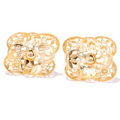 132-393 - Italian Designs with Stefano 14K Gold Ricami Filigree Flower Earrings