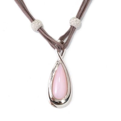 132-421 - Gem Insider 18" Sterling Silver 25 x 10mm Pink Opal Multi Cord Necklace