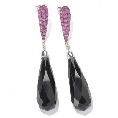 132-436 - NYC II 2.25" Pave Gemstone & Faceted Black Onyx Elongated Drop Earrings