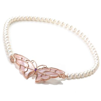 132-446 - Dallas Prince Designs Mother-of-Pearl & Amethyst Pin / Pendant w/ 18" Cultured Pearl Strand