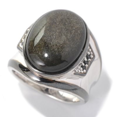 132-454 - Men's en Vogue II 20 x 15mm Black Obsidian & Black Spinel Polished Ring