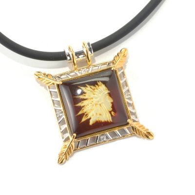132-460 - Men's en Vogue II 20mm Carved Amber Warrior Portrait Intaglio w/ 22" Rubber Cord