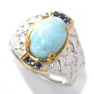 132-464 - Men's en Vogue II 14 x 10mm Larimar & Sapphire Textured Ring