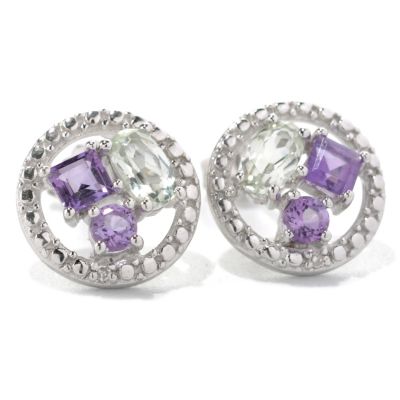 132-482 - Gem Insider Sterling Silver 1.71ctw Amethyst, Prasiolite & Diamond Earrings