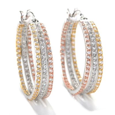 132-546 - Brilliante&reg; Tri-color 2.70 DEW Simulated Diamond Split Inside-Out Hoop Earrings