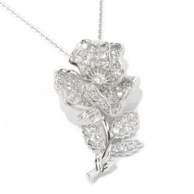132-548 -  Champenois&reg; 2.11 DEW Pave Set Simulated Diamond Flower Pendant w/ 18" Chain