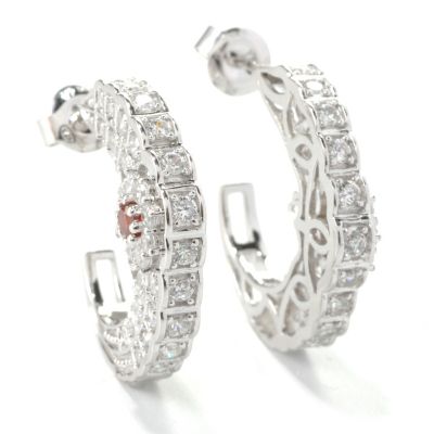 132-556 - Champenois&reg; 1" 2.08 DEW Round Simulated Diamond & Simulated Ruby C-Hoop Earrings