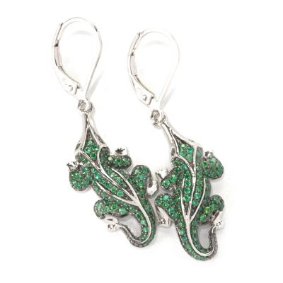 132-560 -  Neda Behnam 1.5" Two-tone 1.17 DEW Green Simulated Diamond Alligator Drop Earrings