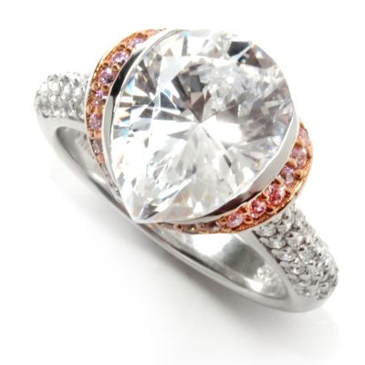132-592 - Brilliante&reg; Two-tone 5.83 DEW Pink & White Simulated Diamond Pear Cut Ring