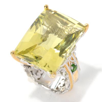 132-599 - Gems en Vogue II 28.15ctw Ouro Verde & Chrome Diopside Hammered Ring