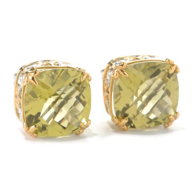 132-600 - Gems en Vogue II 12.20ctw Cushion Cut Ouro Verde Stud Earrings
