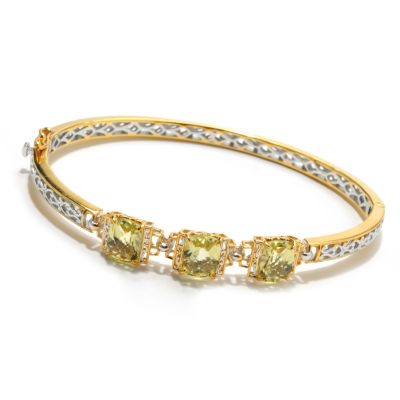 132-601 - Gems en Vogue II 5.31ctw Ouro Verde Three-Stone Hinged Bangle Bracelet