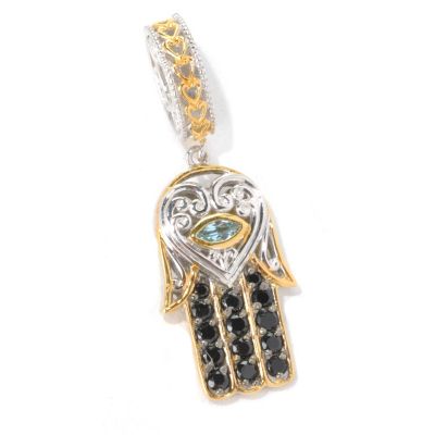 132-609 - Gems en Vogue II Black Spinel & Swiss Blue Topaz Hamsa Drop Charm