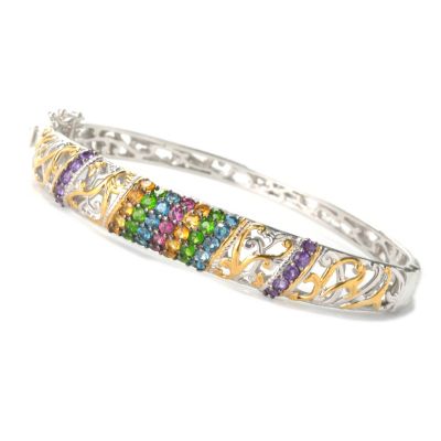 132-621 - Gems en Vogue II Multi Gemstone Diagonal Row Hinged Bangle Bracelet