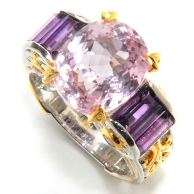 132-629 - Gems en Vogue II 7.40ctw Kunzite, Baguette Amethyst & Pink Sapphire Polished Ring