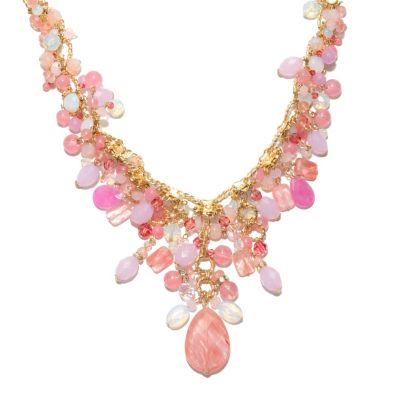 132-666 - Sara Nicole 17" Shades of Pink Crystal & Glass Twisted Oval Link Drop Necklace