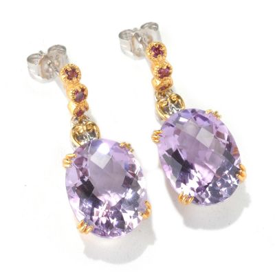 132-679 - Gems en Vogue II 1.25" 15.84ctw Checkerboard Cut Pink Amethyst & Rhodolite Earrings